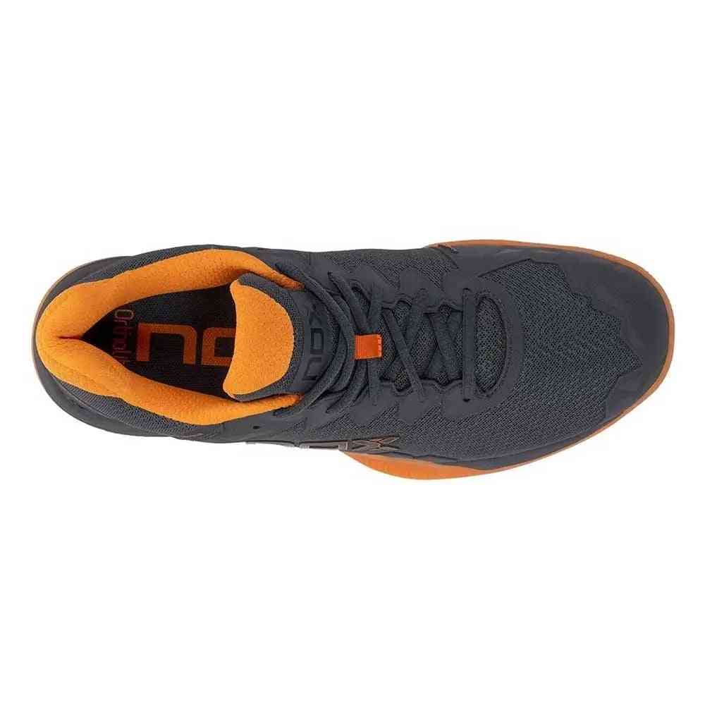 Top view of Nox ML10 Hexa Calmlhexoran Grey padel shoe showing ergonomic design, cushioned collar, and lace-up closure for secure fit.