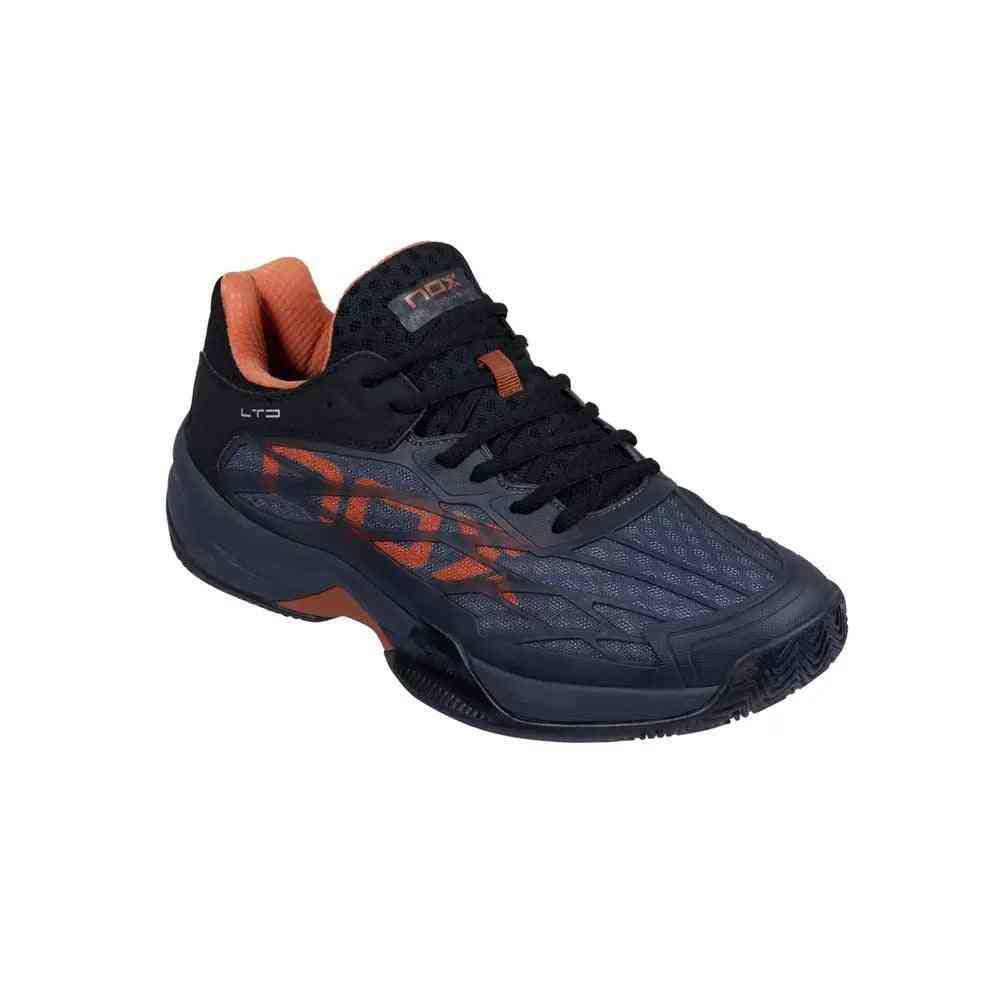 Nox AT10 Lux Limited Edition padel shoe angled front view, highlighting mesh upper, reinforced toe, and premium construction.