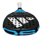 Bottom angle of Adidas Cross It Carbon Blue by Maxi Arce paddle highlighting carbon structure and reinforced throat design.