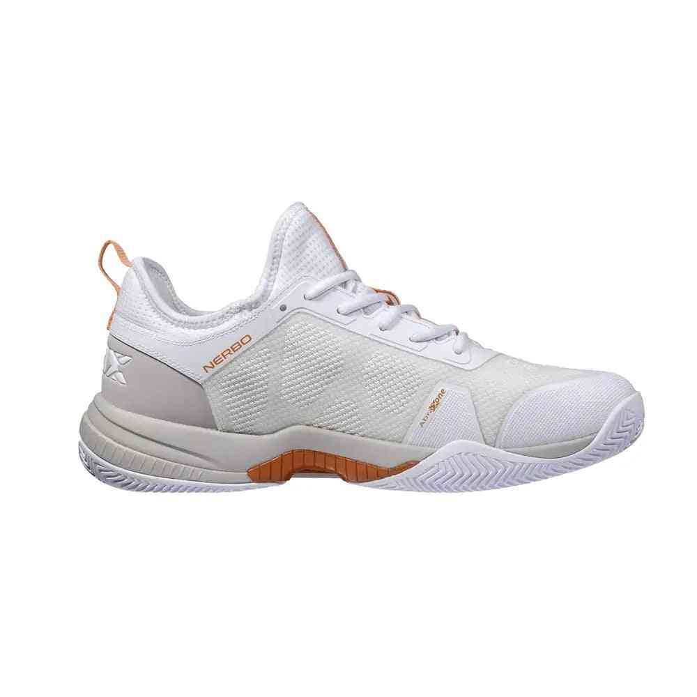 Nox Lux Nerbo White Coral Caluxnerwhcor athletic shoe with breathable mesh upper and coral accents, ideal for padel performance and comfort.