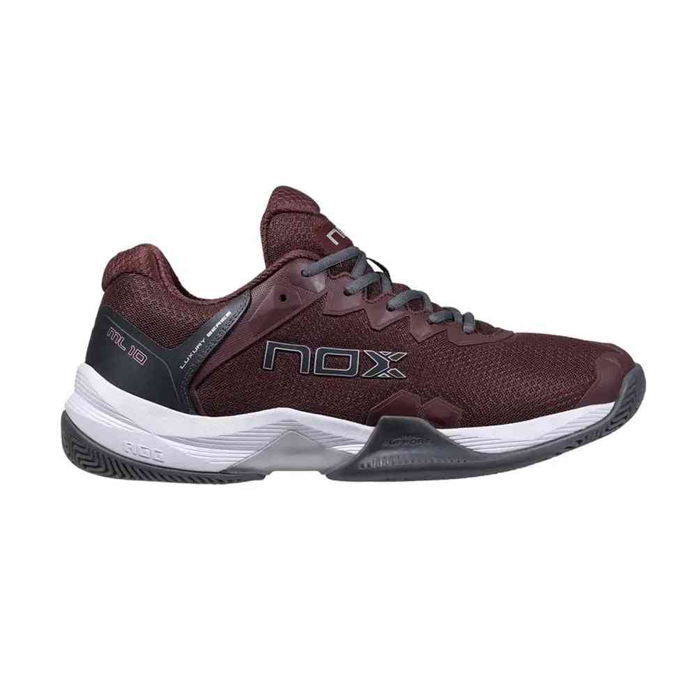 Nox ML10 Hexa Calmlhexrurc maroon athletic shoe with lateral support and cushioned sole for padel, available at Ace Padel Store.