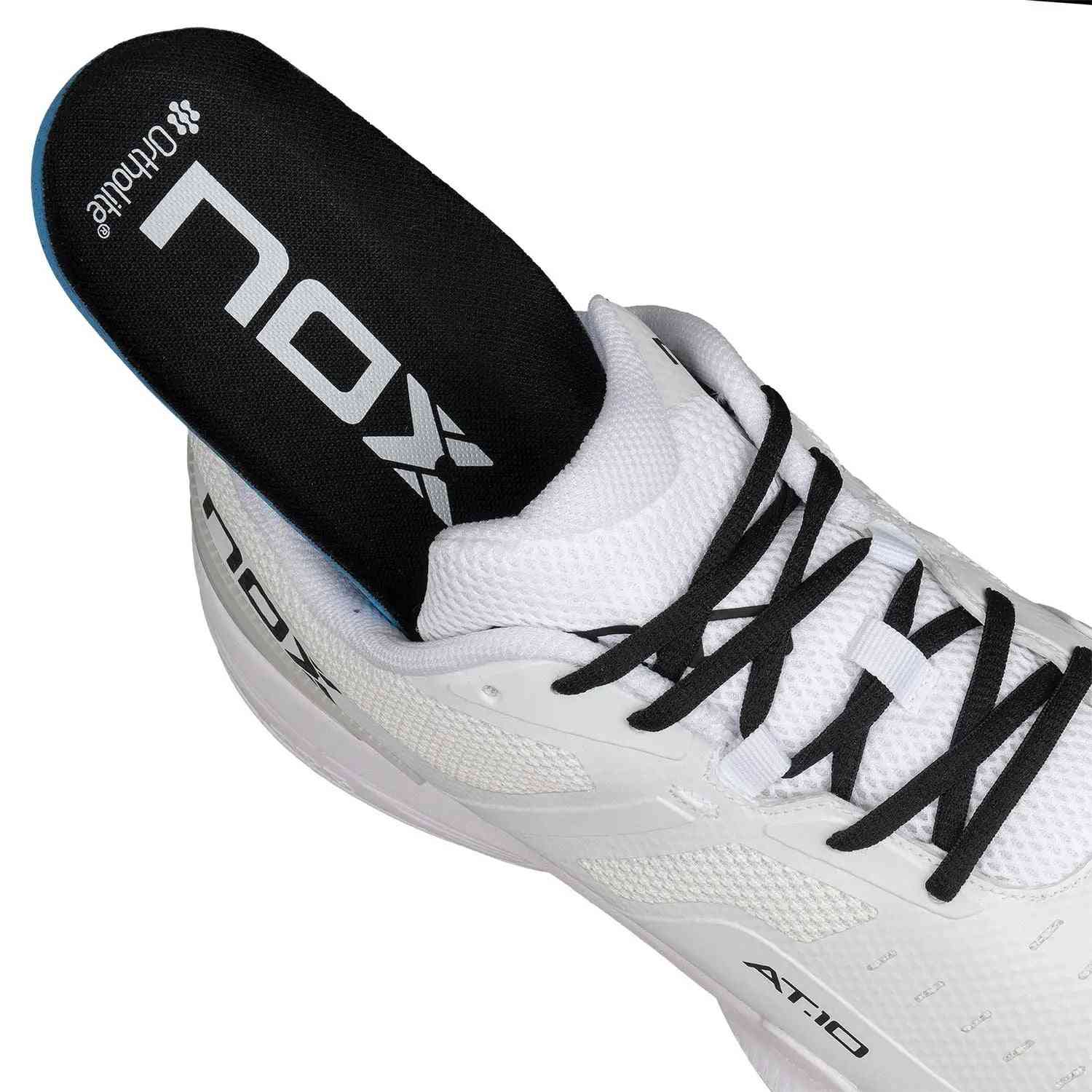 Nox AT10 Pro Calat10white White with removable Ortholite insole, designed for advanced comfort and moisture management during intense play.