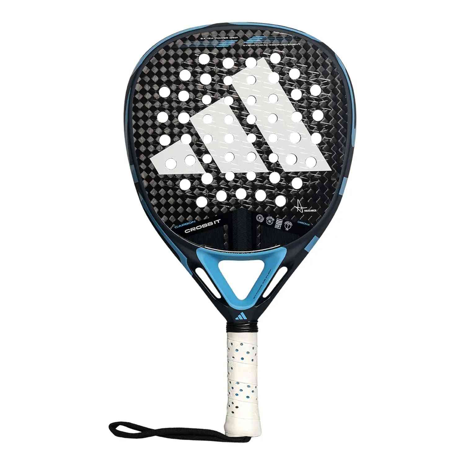 Adidas Cross It Carbon Blue by Maxi Arce padel racket with Carbon Aluminized 15K face and Spin Blade tech, ideal for aggressive play.